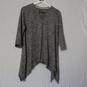 EUC Calvin Klein Keyhole Space Dyed Gray/Black Shark Bite Hem Sweater Size Large